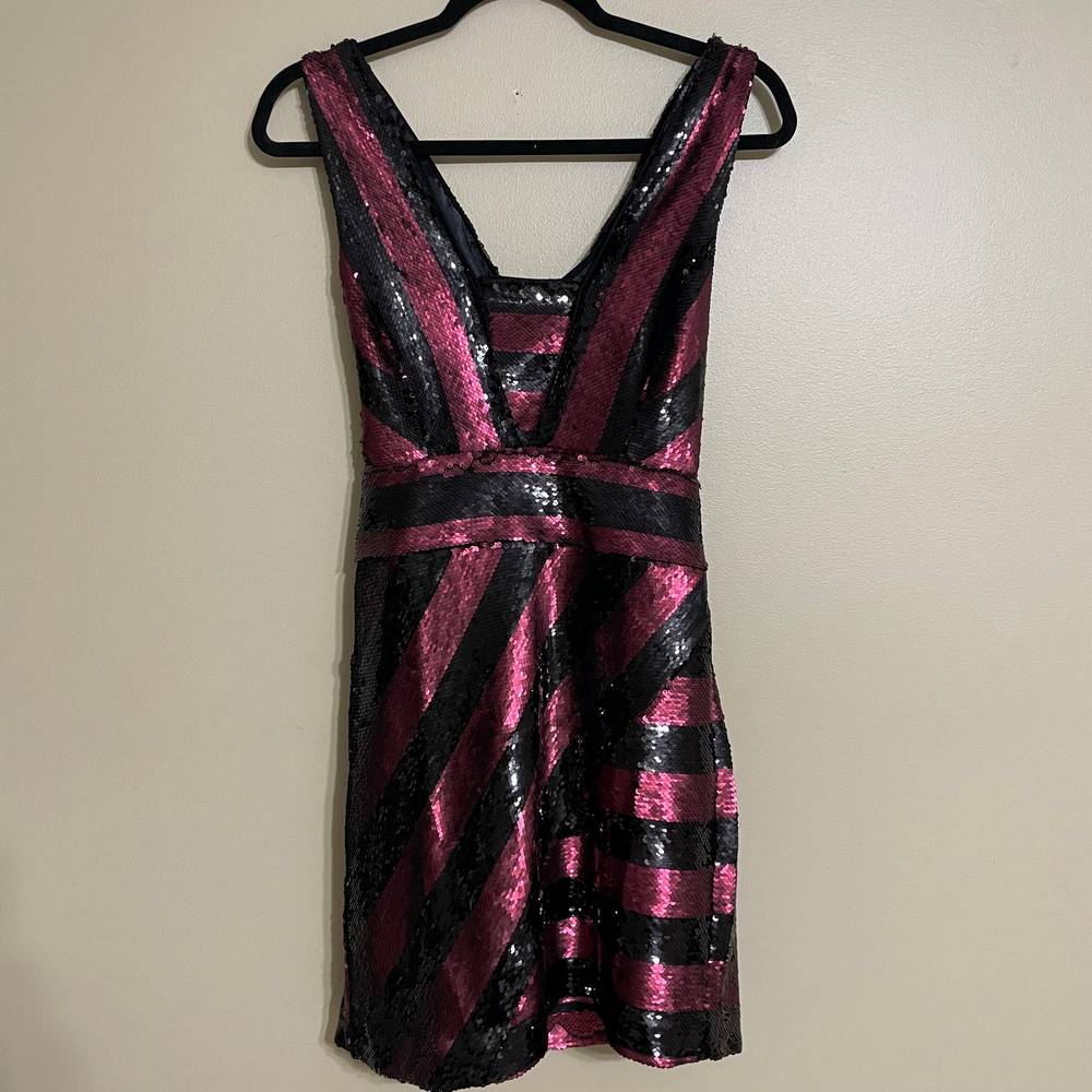Milly sequin striped mini‎ dress black red xback size 2